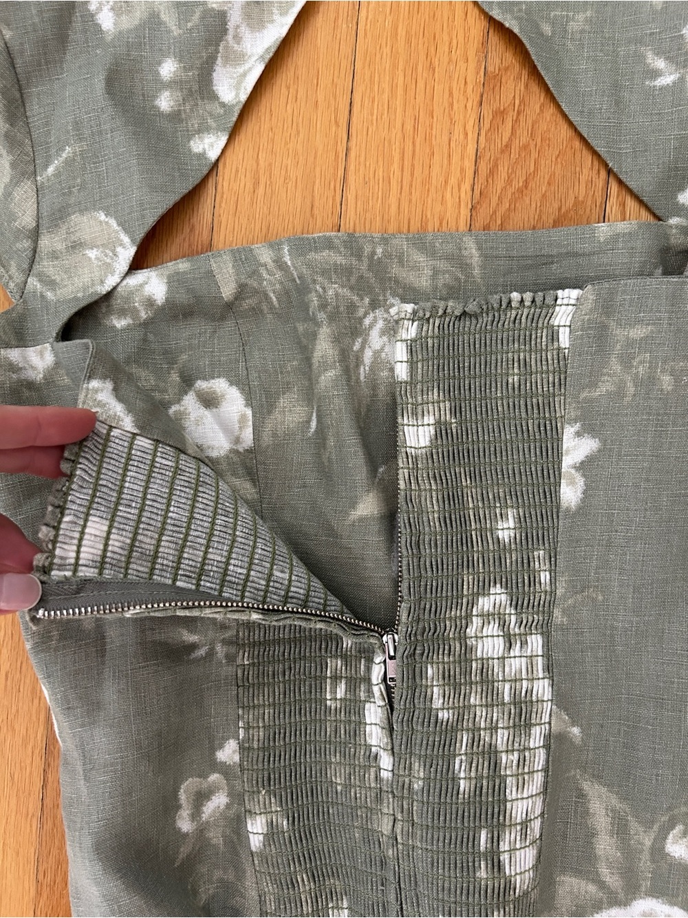 Reformation Olive Green Floral Cutout Square-Neck Top - Picture 3 of 5